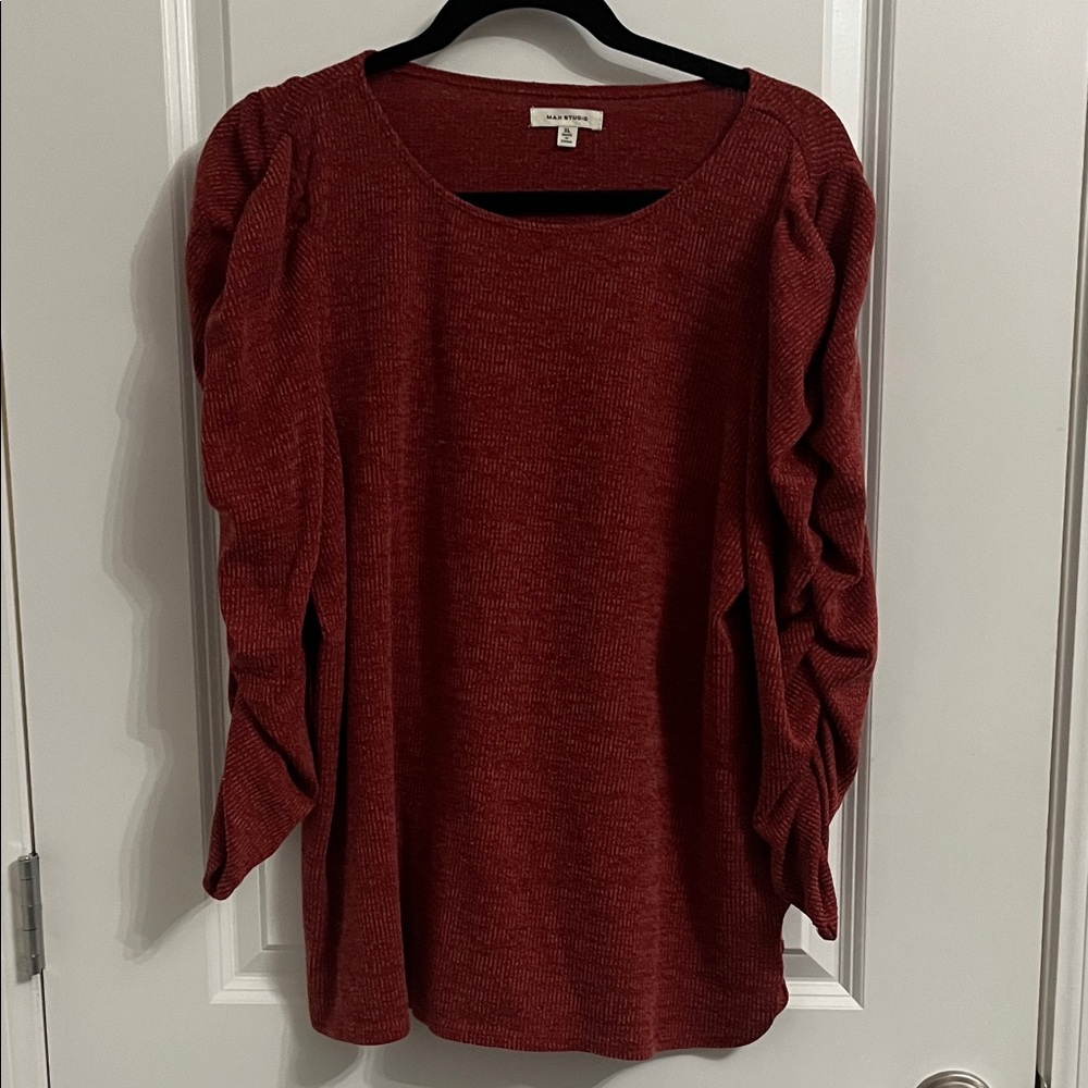 Max Studio Burgundy Sweater with Textured Sleeves